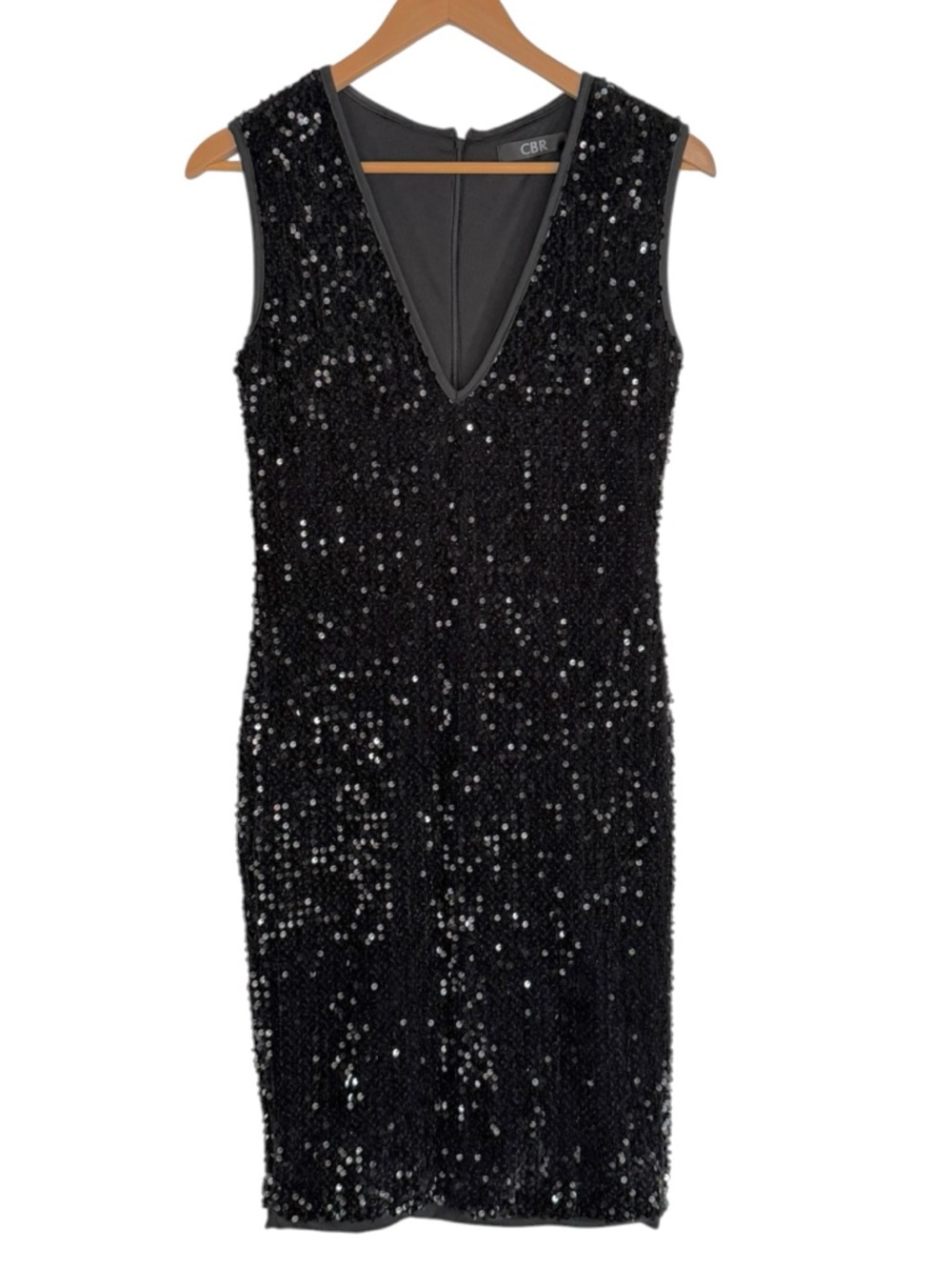 CBR black sleeveless V-neck sheath sequin dress LARGE